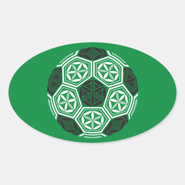 soccer sacred geometry green oval sticker (Front)