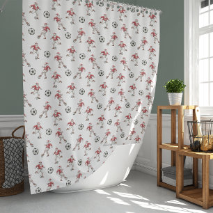 Soccer Santa Christmas Pattern Shower Curtain