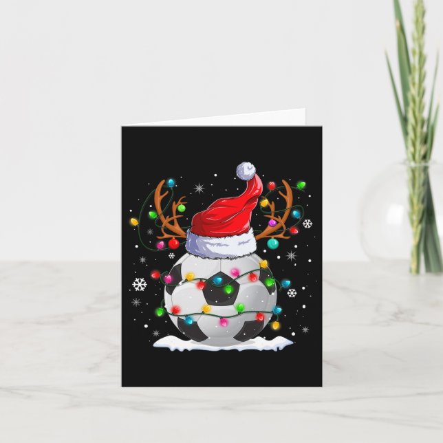 Soccer Santa Hat Reindeer Christmas Lights Fun Xma Card (Front)