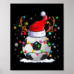 Soccer Santa Hat Reindeer Christmas Lights Fun Xma Poster