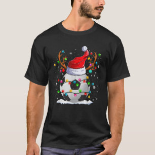 Soccer Santa Hat Reindeer Christmas Lights Funny X T-Shirt