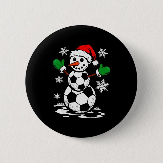 Soccer Santa Hat Snowman Xmas Funny Soccer Lover C 6 Cm Round Badge (Front)