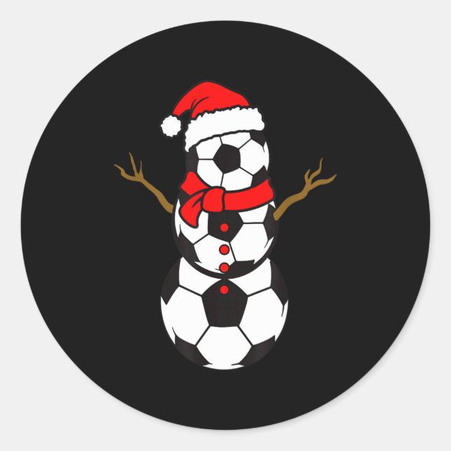 Soccer Santa Hat Snowman Xmas Funny Soccer Lover C Classic Round Sticker (Front)