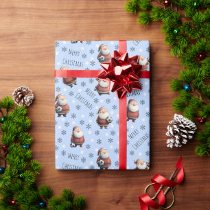 Soccer Santa on Baby Blue Wrapping Paper