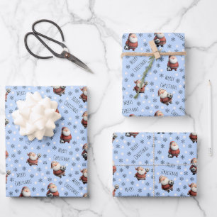 Soccer Santa on Baby Blue Wrapping Paper Sheet