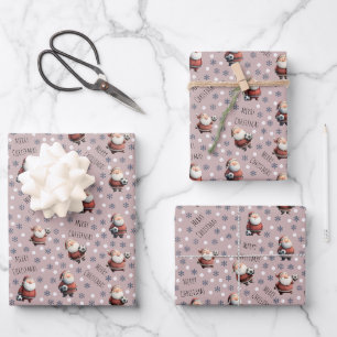 Soccer Santa on Dusty Rose Wrapping Paper Sheet