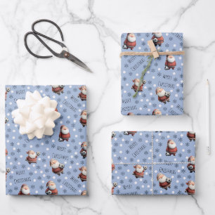 Soccer Santa on Light Blue-Grey Wrapping Paper Sheet