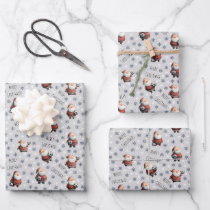 Soccer Santa on Light Grey Wrapping Paper Sheet