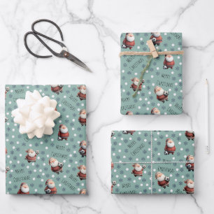 Soccer Santa on Light Viridian Green Wrapping Paper Sheet