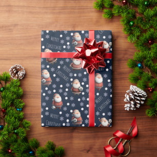 Soccer Santa on Navy Blue Wrapping Paper