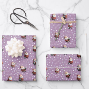 Soccer Santa on Pinkish Purple Wrapping Paper Sheet