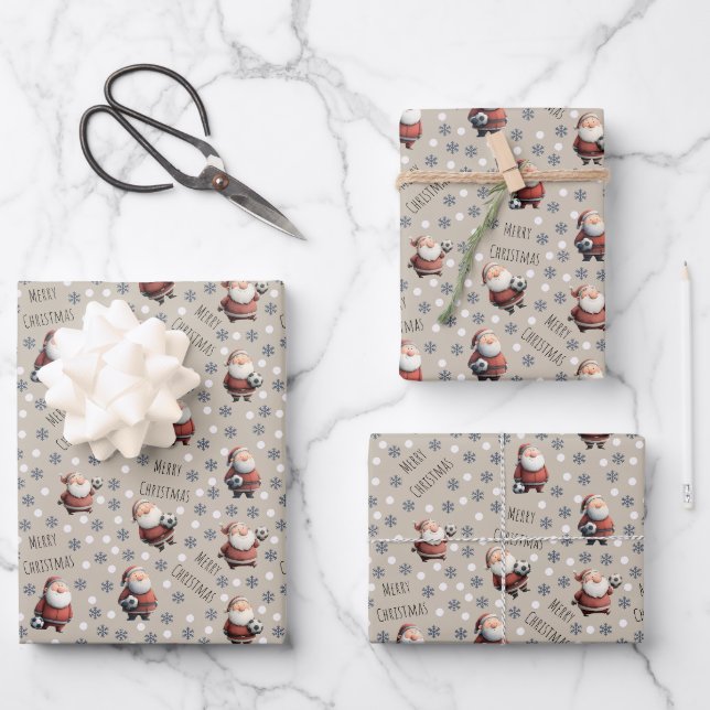 Soccer Santa on Vanilla Wrapping Paper Sheet (Front)