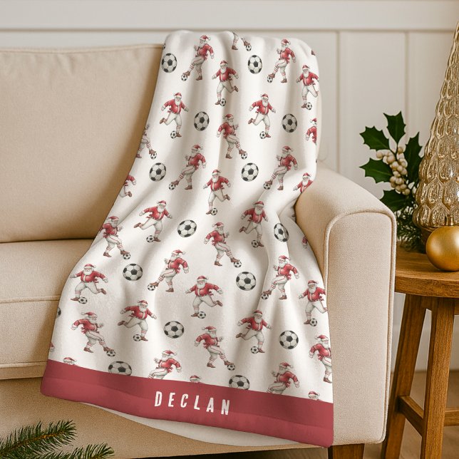 Soccer Santa Personalised Christmas Fleece Blanket (Creator Uploaded)