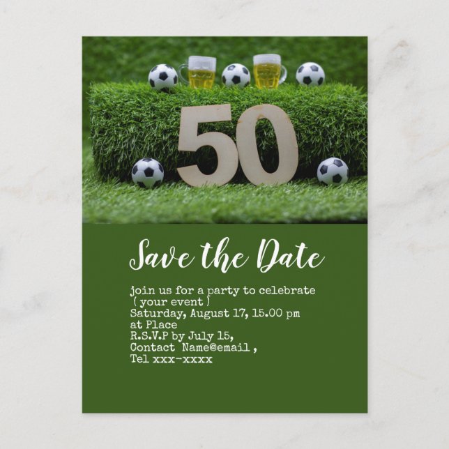 Soccer save the date  ball 50th Birthday Party  Postcard (Front)