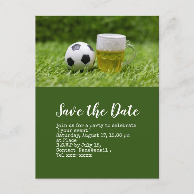 Soccer save the date  ball for Birthday Party  Postcard (Front)