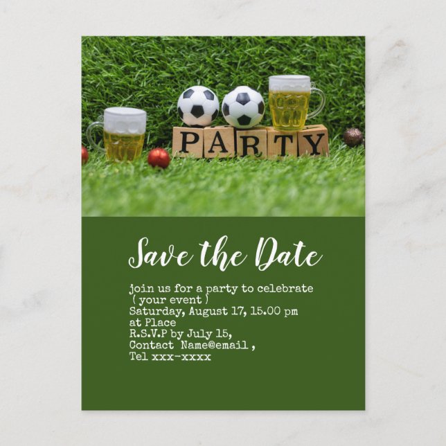 Soccer save the date  ball for Welcome Party  Postcard (Front)