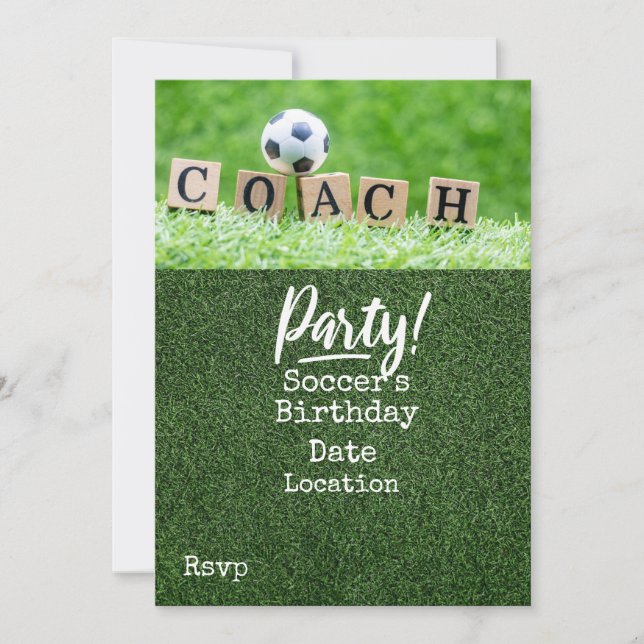 Soccer Save the Date for COACH Party Invitation (Front)
