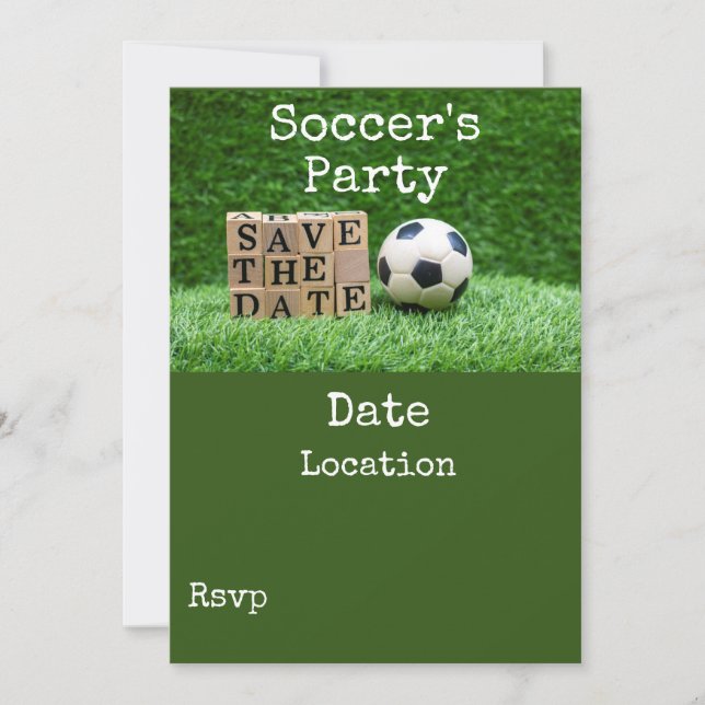 Soccer Save the Date with ball on green for Party  Invitation (Front)