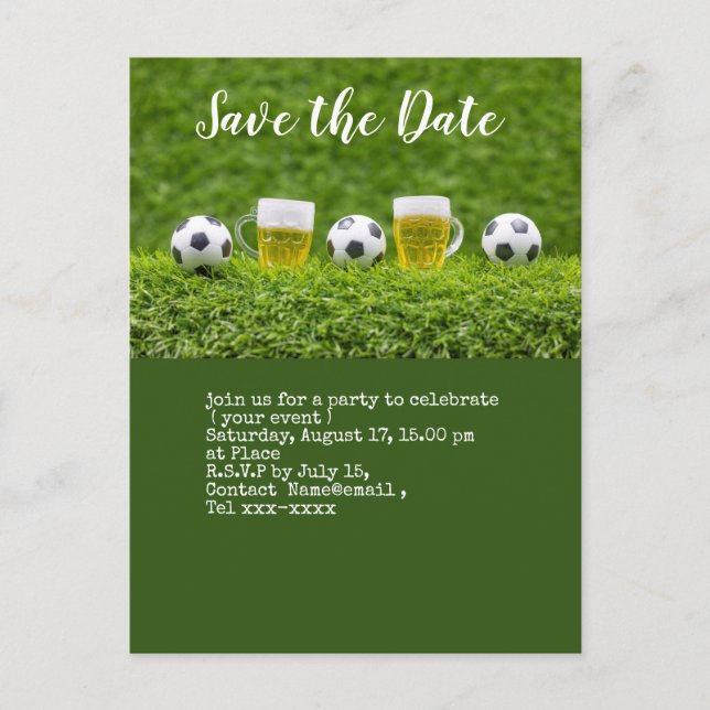 Soccer save the date  with ball Party  Postcard (Front)