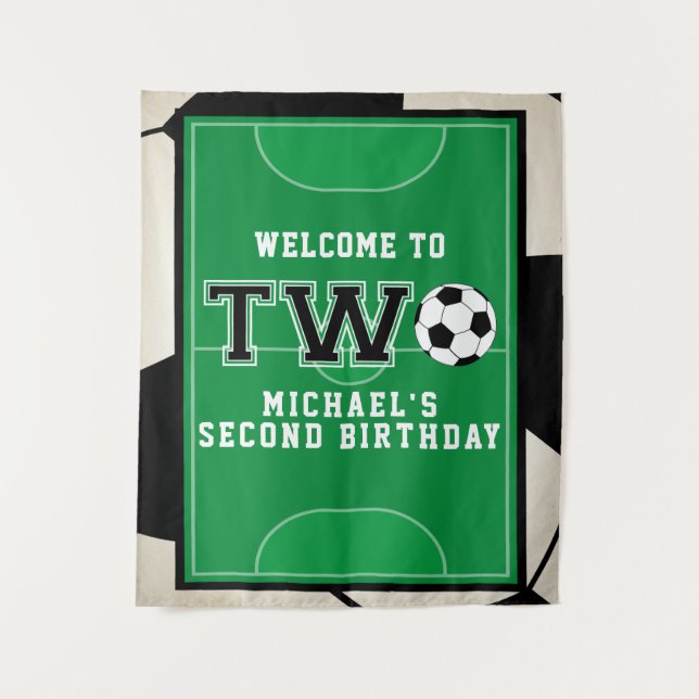 Soccer Second Birthday Backdrop Tapestry (Front)