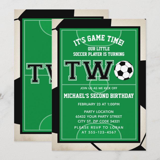 Soccer Second Birthday Party Invitation (Front/Back)
