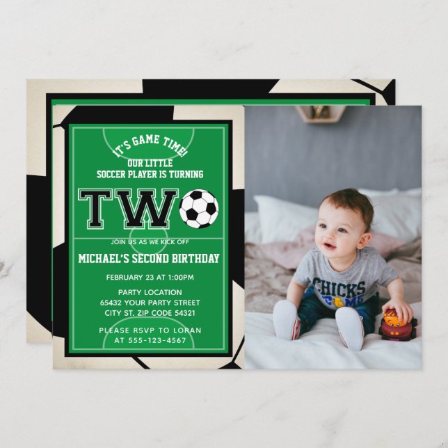 Soccer Second Birthday Photo Invitation (Front/Back)
