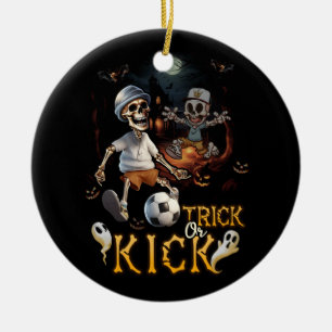 Soccer Skeleton Player Halloween Trick Or Kick Tea Ceramic Tree Decoration