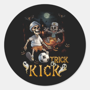 Soccer Skeleton Player Halloween Trick Or Kick Tea Classic Round Sticker
