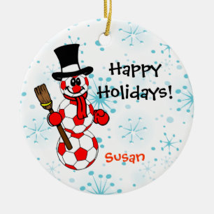 Soccer Snowman Personalise Ornament