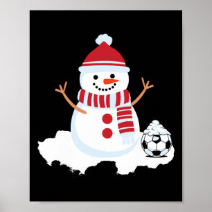 Soccer Snowman, Red And White Christmas Poster