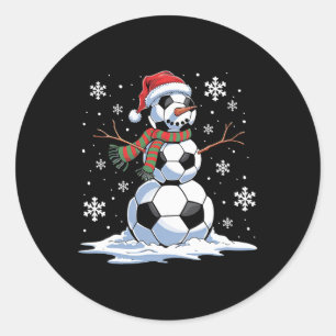 Soccer Snowman Soccer Player Santa Hat Christmas F Classic Round Sticker