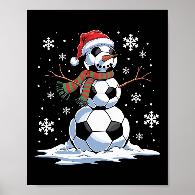 Soccer Snowman Soccer Player Santa Hat Christmas F Poster (Front)