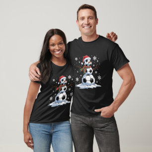 Soccer Snowman Soccer Player Santa Hat Christmas T-Shirt