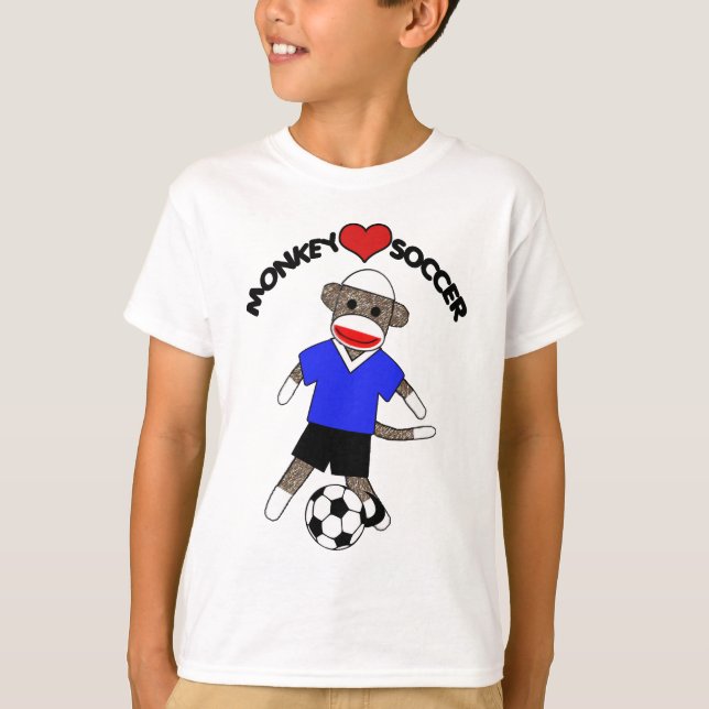 Soccer Sock Monkey (blue) - Kids T-Shirt (Front)