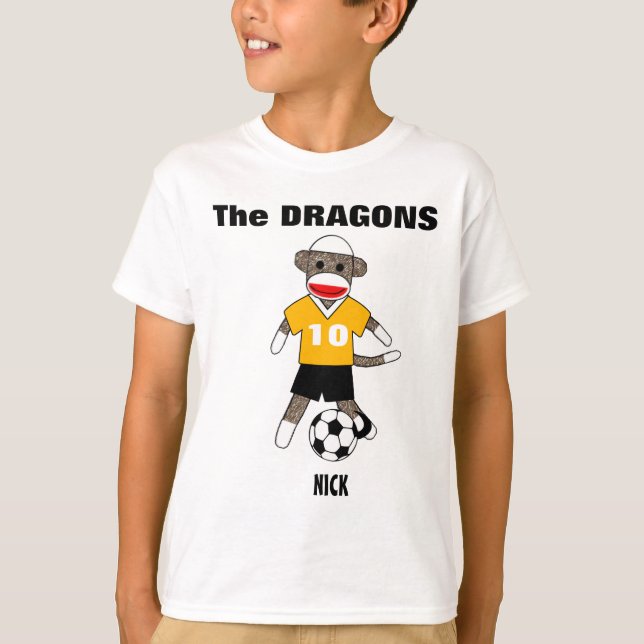 Soccer Sock Monkey T-Shirt (gold) - Customised (Front)