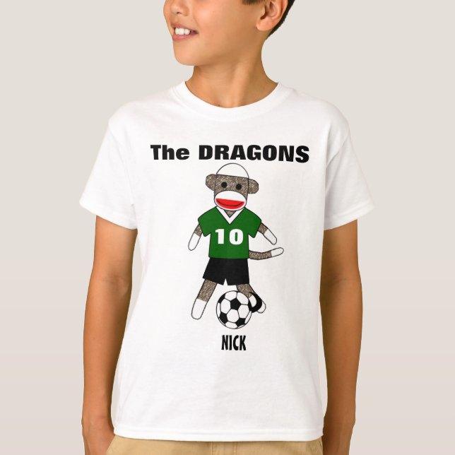 Soccer Sock Monkey T-Shirt (green) - Customised (Front)