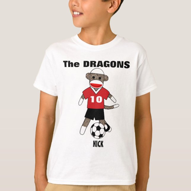 Soccer Sock Monkey T-Shirt (red) - Customised (Front)