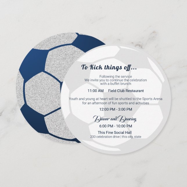 Soccer Sport Bar Mitzvah Details and Info Invitation (Front/Back)