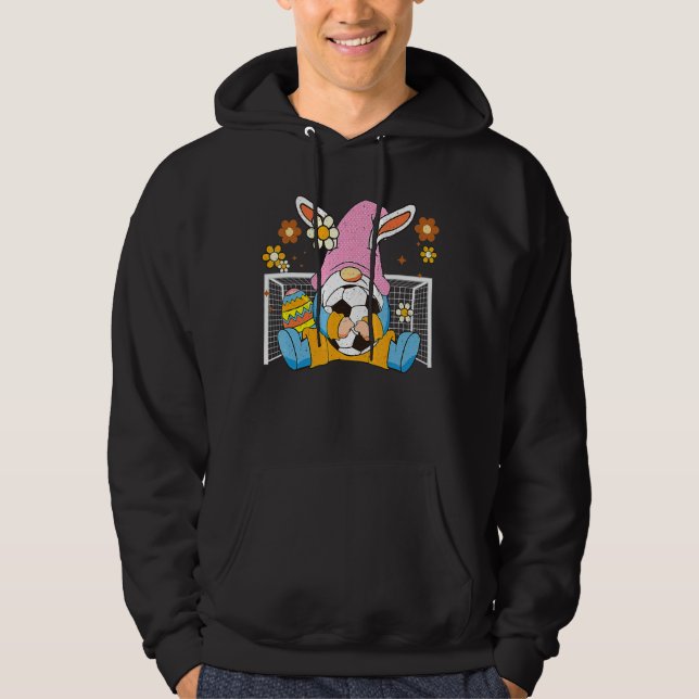 Soccer Sport Bunny Gnome Egg Hunting Happy Easter  Hoodie (Front)