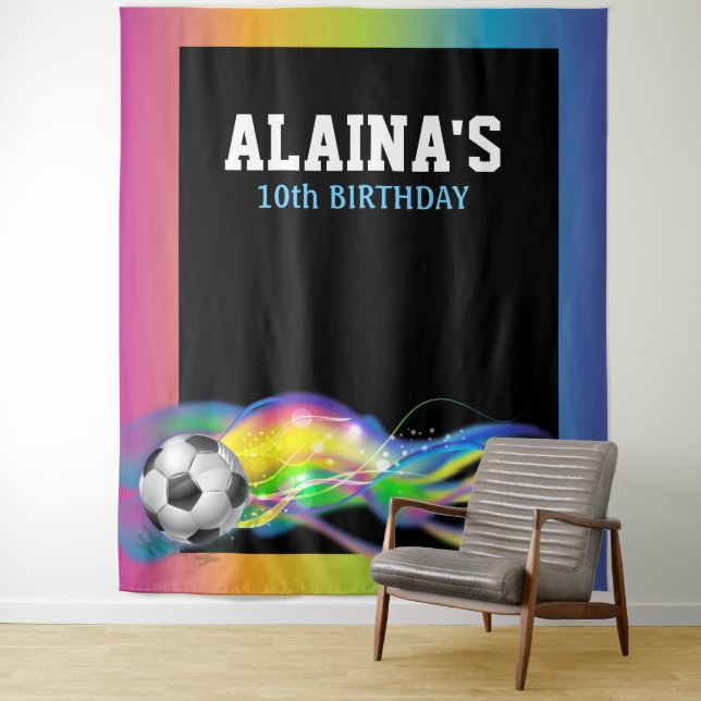 SOCCER Sports Bar Bat Mitzvah Photo-Op Backdrop Tapestry (In Situ)