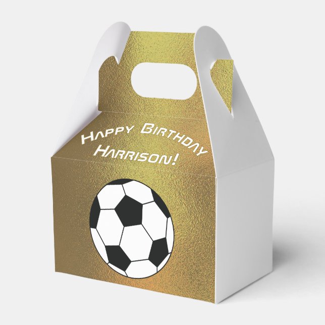 Soccer Sports Birthday Party Dark Gold White Favour Box (Front Side)