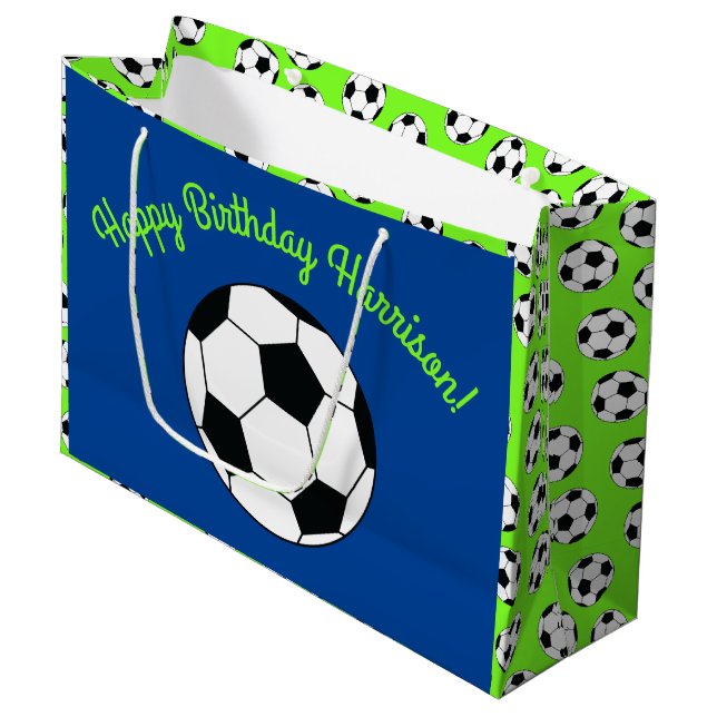 Soccer Sports Birthday Party Large Gift Bag (Front Angled)