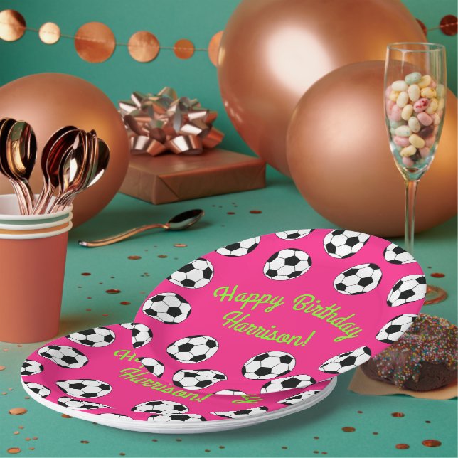 Soccer Sports Birthday Party Pink Paper Plate (Multi)
