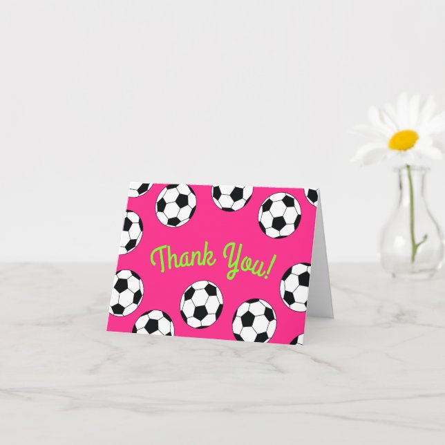 Soccer Sports Birthday Party Pink Thank You Card (Small Plant)