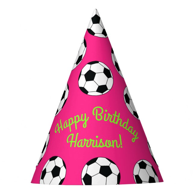 Soccer Sports Birthday Pink Party Hat (Front)