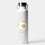 Soccer Sports Custom Name Gold Grey Water Bottle<br><div class="desc">This personalised water bottle featuring a gold soccer ball will delight the soccer (or football) lover in your life. Text is customisable. Part of a collection from Parcel Studios. *The gold foil detail is simulated. Real foil will not be used in the final product.</div>
