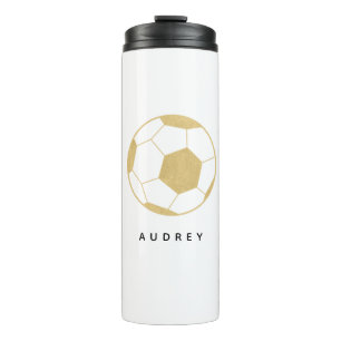 Soccer Sports Custom Name Gold Grey Water Bottle