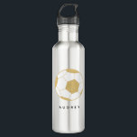Soccer Sports Custom Name Gold Grey Water Bottle<br><div class="desc">This personalised water bottle featuring a gold soccer ball will delight the soccer (or football) lover in your life. Text is customisable. Part of a collection from Parcel Studios. *The gold foil detail is simulated. Real foil will not be used in the final product.</div>