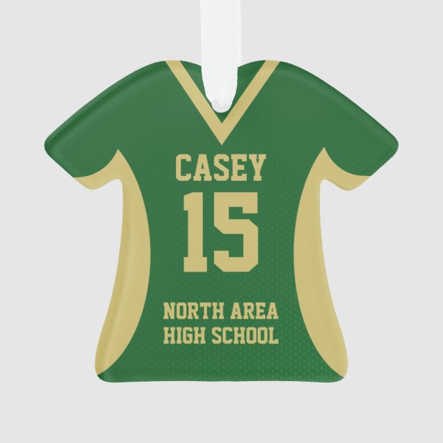 Soccer Sports Jersey Green and Gold Ornament (Back)