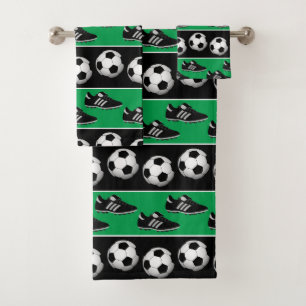 Soccer sports themed fun bathroom towel set